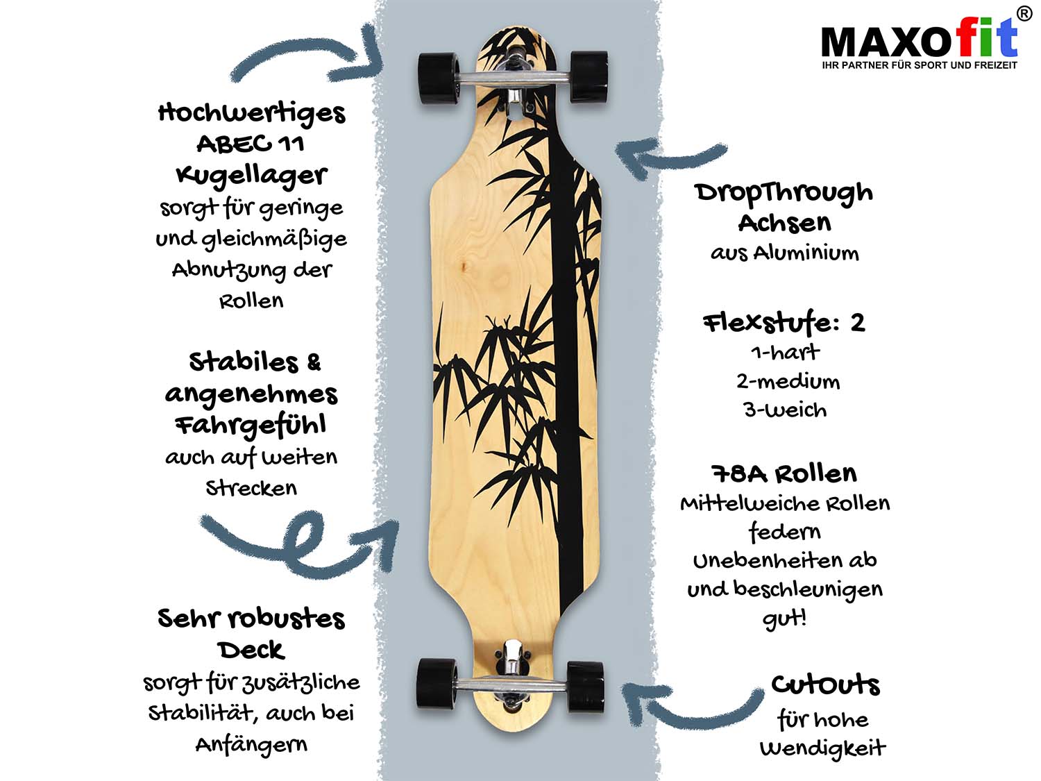 12"103 cm MAXOfit Deluxe Longboard "Crow No 